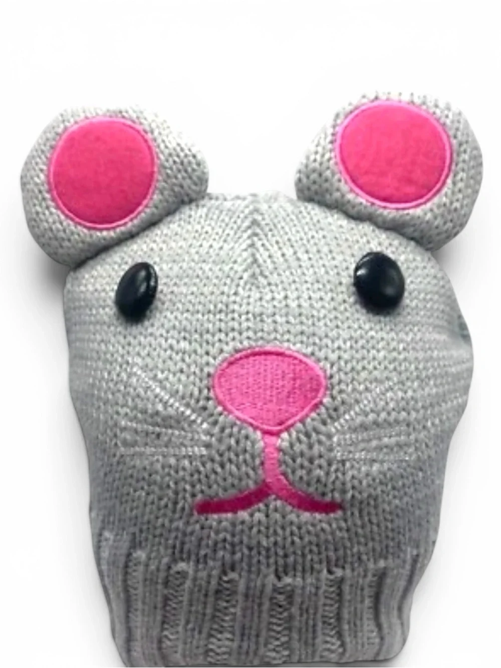 Mouse Cosplay Beanie Hat Gray Pink Fleece Lined Braided Earflap Kawaii Harajuku